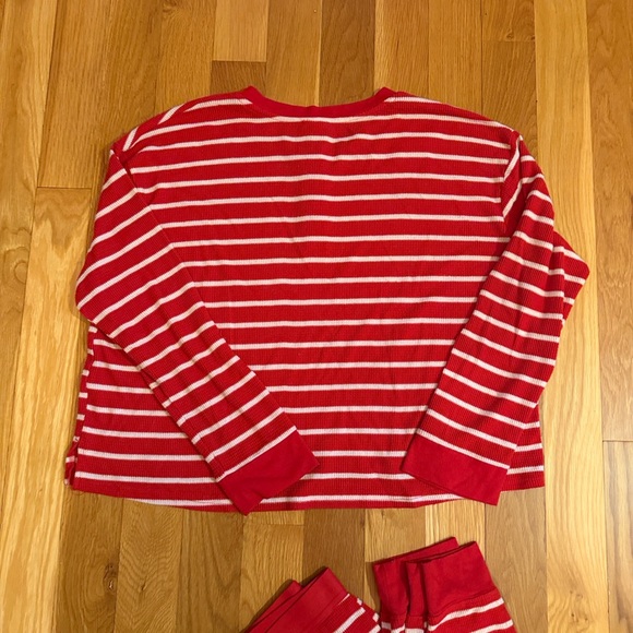 Pajamas Valentine’s Day red white thermal striped target long underwear M L 8 10 - Picture 6 of 10